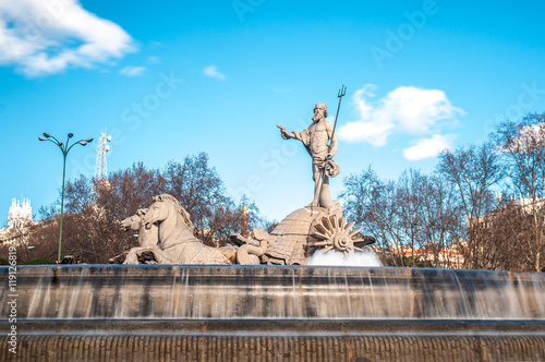 Fountain of Neptune in Madrid, Spain.