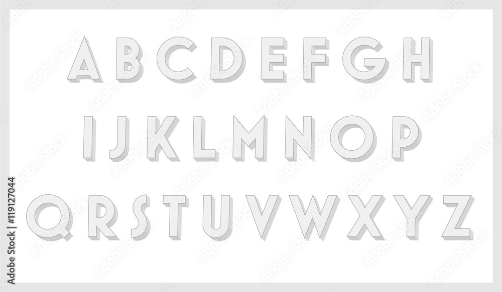 Retro text 3D font set. Alphabet on white background isolate