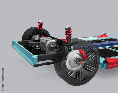 Car suspension and underframe isolated on gray background. 3D rendering image. photo