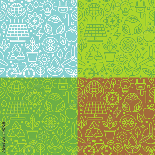 Vector seamless pattern with linear icons related to green energ
