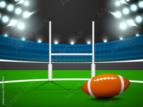 Rugby Ball in stadium for Sports concept.