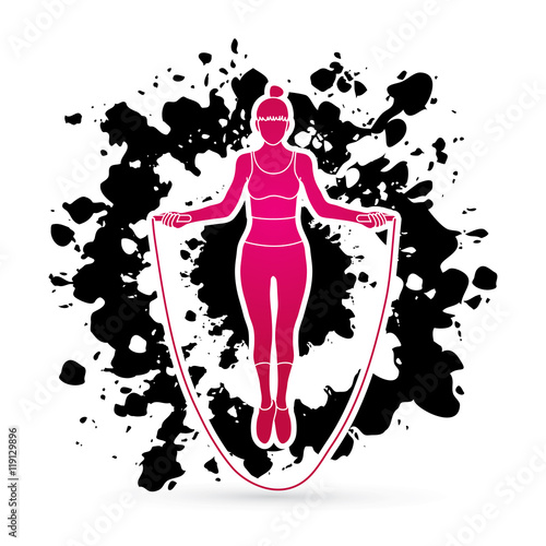 Sport girl jumping rope designed on splash ink background graphic vector.