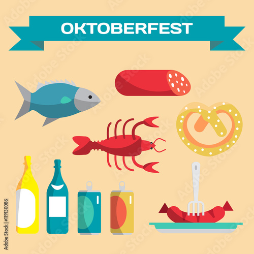 Vector set of icons in a flat cartoon style for Oktoberfest. Foo