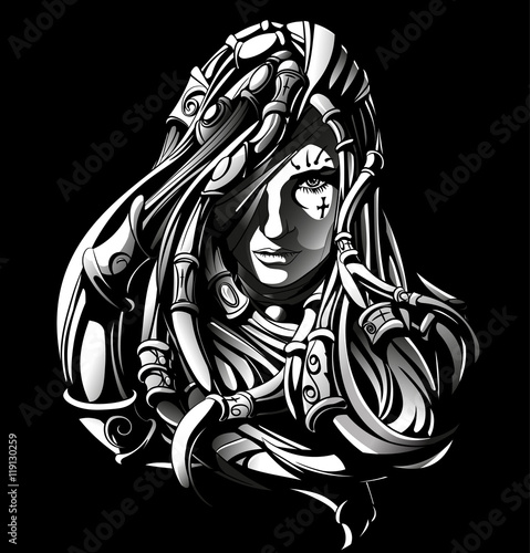 haired witch with tattoos and bracelets in her hair