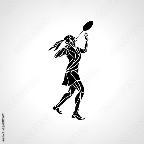 Creative silhouette of abstract female badminton player