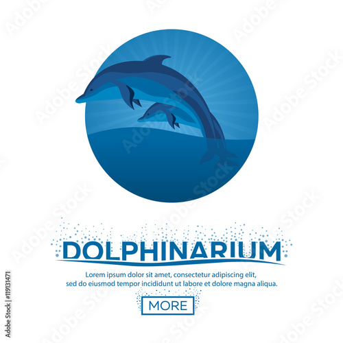 Dolphinarium logo. Dolphin logo. Banner. Vector flat illustration.