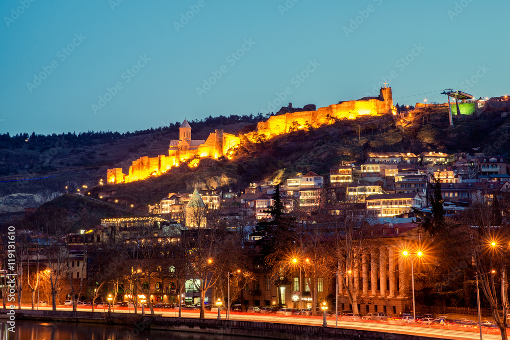  castle at night in Tbilisi