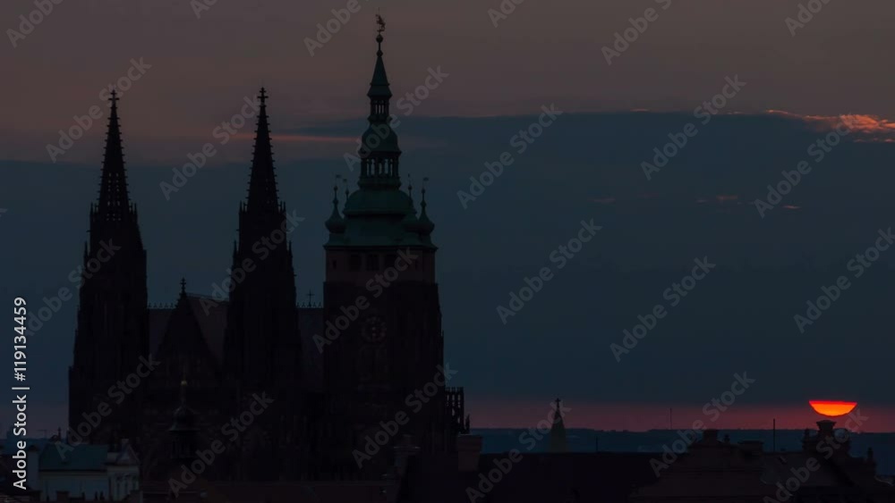 A beautiful view of Prague at sunrise on a misty morning timelapse. A beautiful view of Prague at sunrise on a misty morning timelapse.