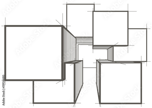 abstract architectural sketch cubes