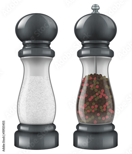 Salt and pepper mill set. Vector illustration.