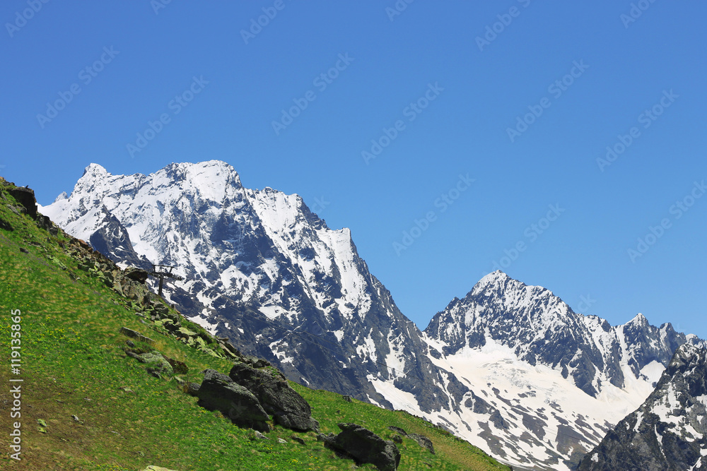 Caucasus mountains summertime. The Dombai mountain landscape