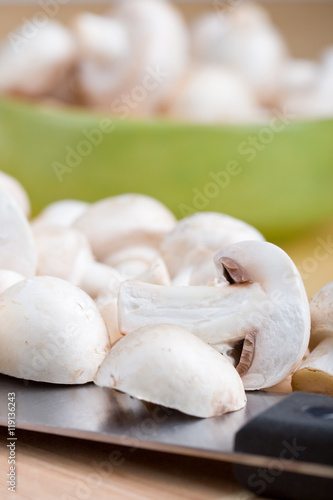 Cut pieces of white mushrooms