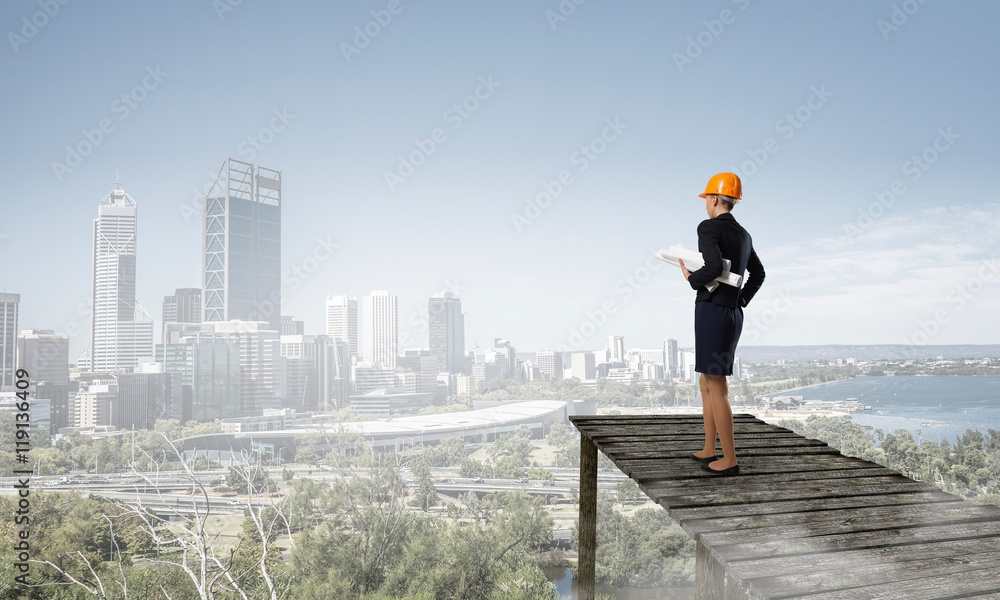 Elegant woman engineer . Mixed media Elegant woman engineer . Mixed media