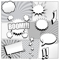Fotobehang Pop art Monochrome stripboek achtergrond met effecten  © piotrurakau