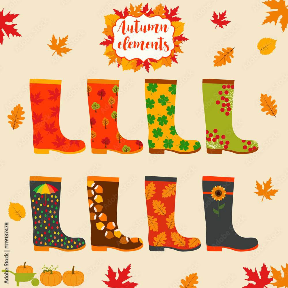 Rain boot, rubber boots. Autumn elements. Creative design template. Stock  Vector | Adobe Stock