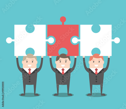 Three businessmen with puzzles