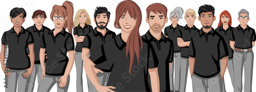 Business cartoon young people wearing black polo shirt
