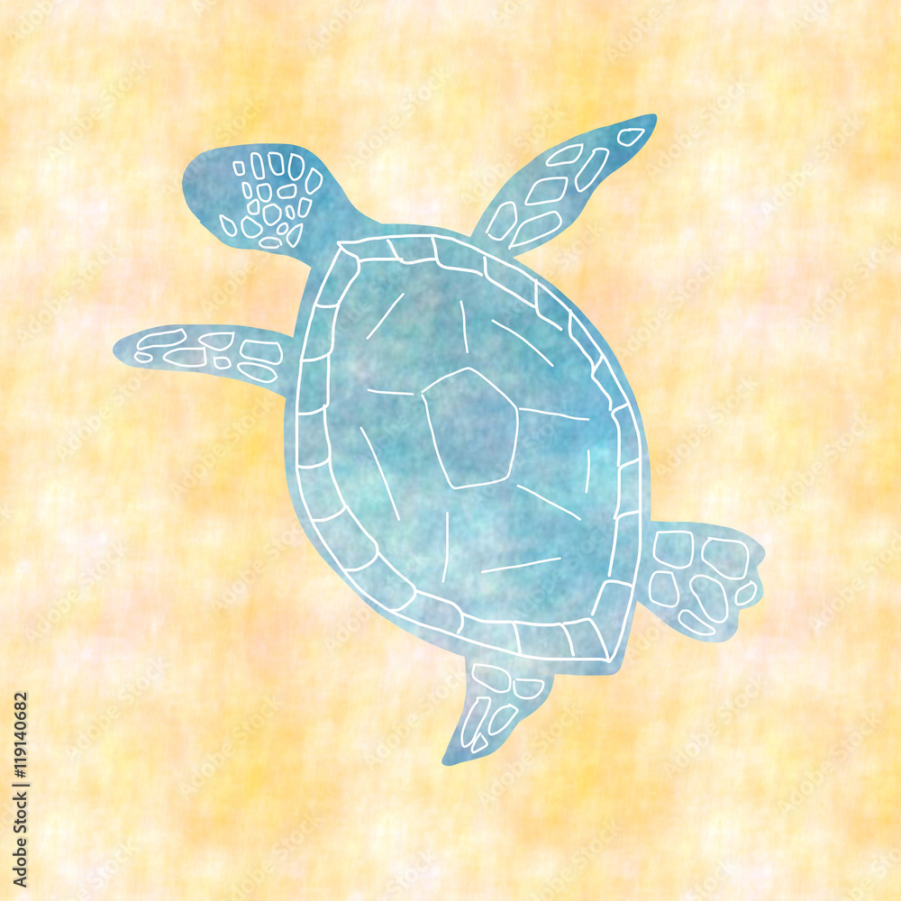 Naklejka premium 砂浜のウミガメ / おしゃれな手描き風イラスト