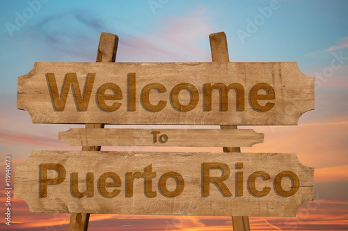 Welcome to Peurto Rico sign on wood background photo