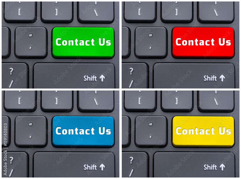 Fototapeta premium Collage concept of contact us button on keyboard