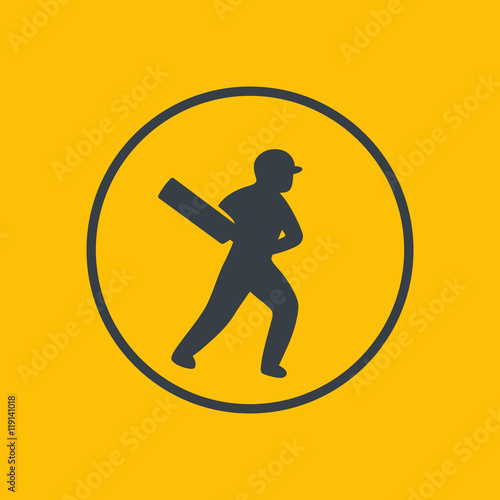 Cricket icon, batsman, player with bat, vector illustration