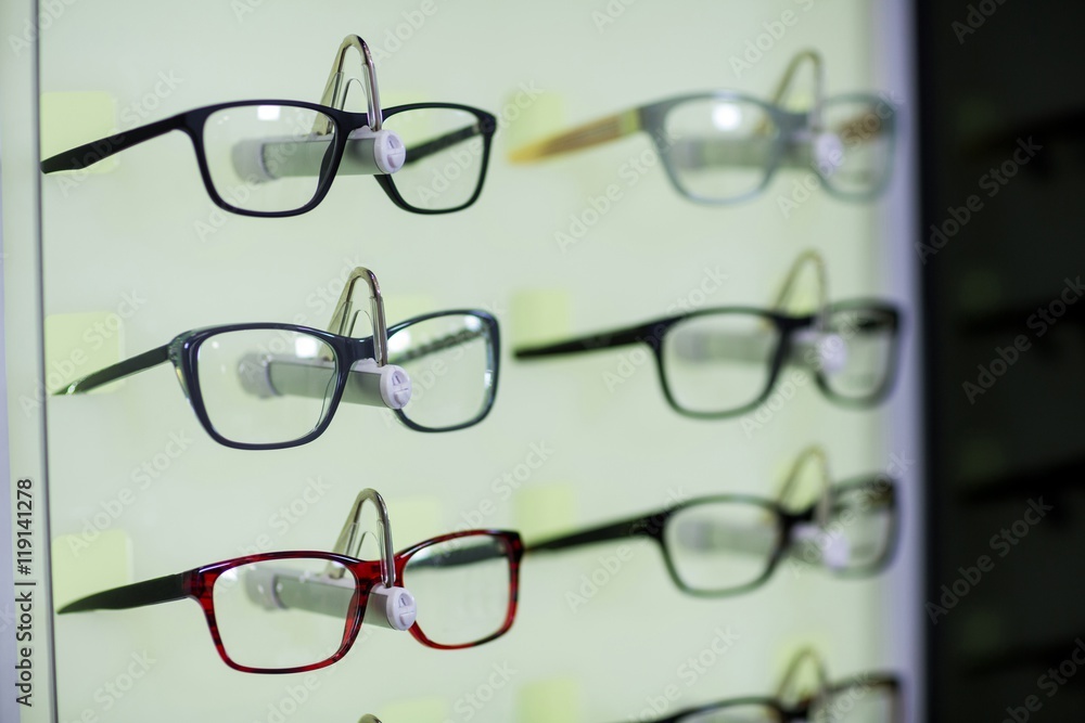 Close-up of various spectacles on display Close-up of various spectacles on display