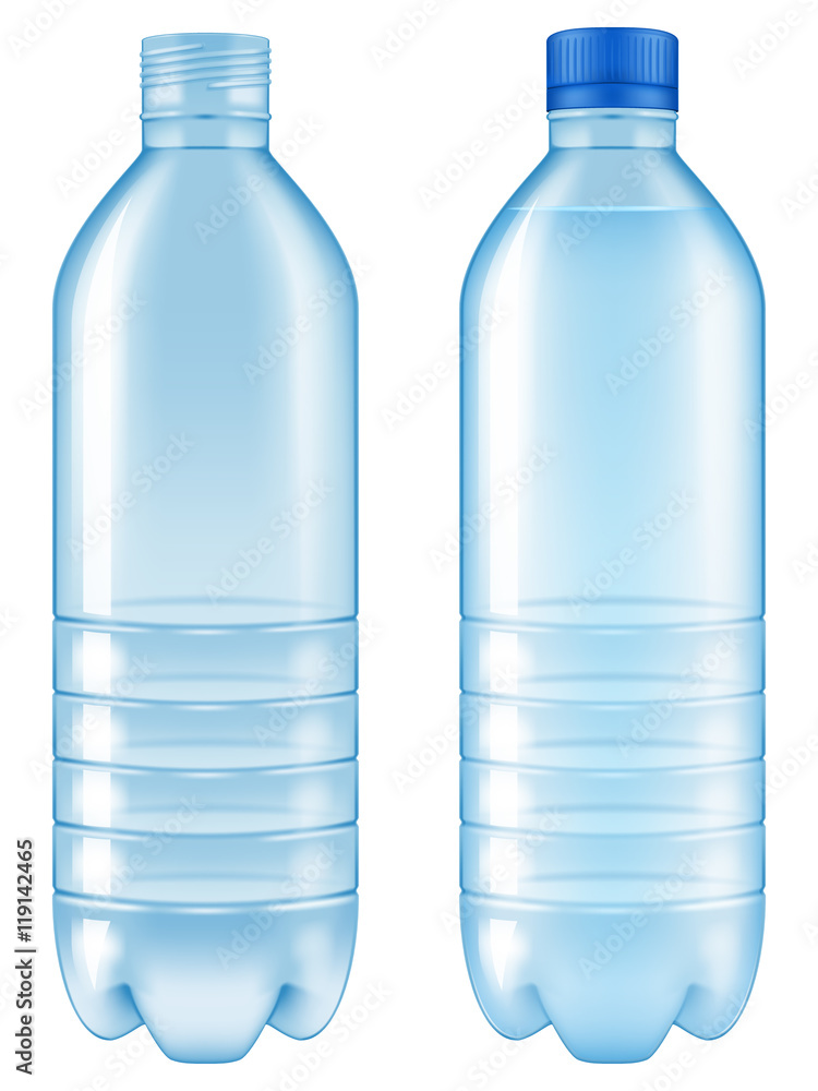 Bottle of water. Open and closed versions included.Vector illustration. Bottle of water. Open and closed versions included.Vector illustration.