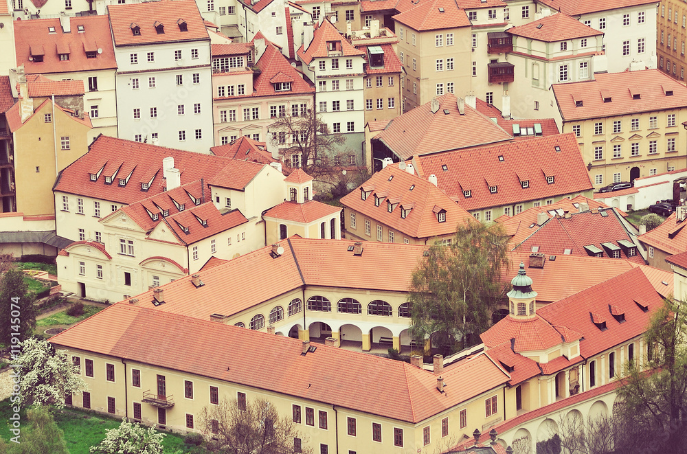 Old Town Buildings Roofs From Bird View. Prague, Czech Republic