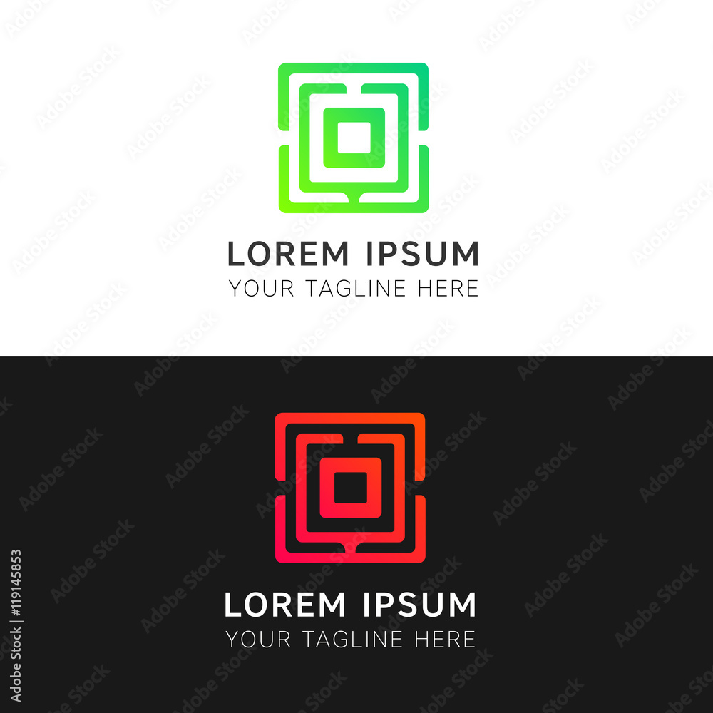 Obraz premium Abstract lines sign iconic square logo vector design. O letter e