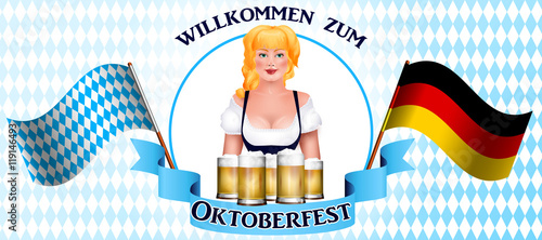 Beautiful blonde girl with a beer. Oktoberfest poster.