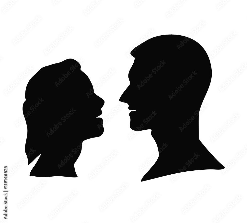 silhouette of a man and a woman looking at each other. vector illustration