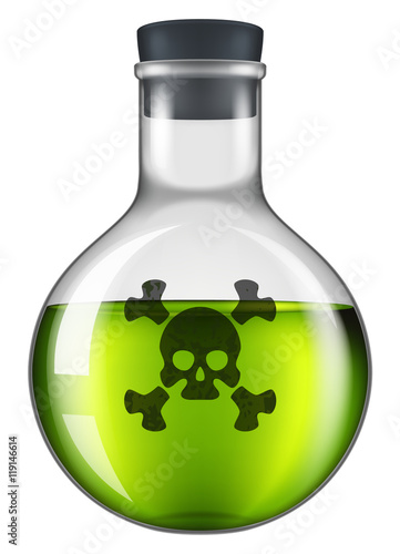 Poison bottle with a skull and crossbones label. Vector illustration.