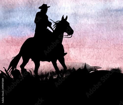 Cowboy on horse ride vintage vector poster