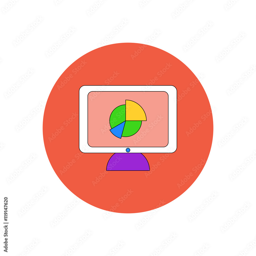 Vector illustration in flat design of Business pie chart on monitor