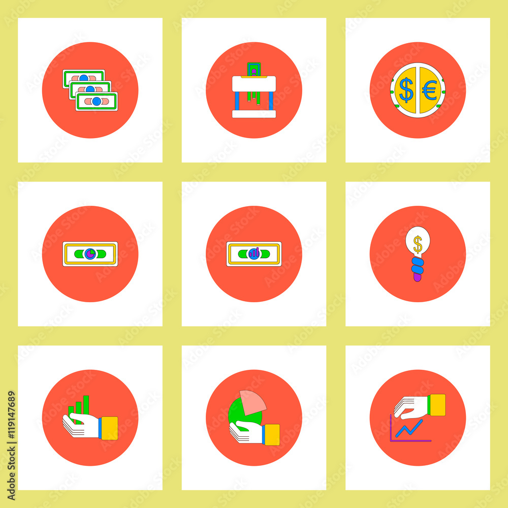 Collection of icons in flat style economic statistics