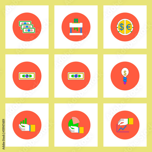 Collection of icons in flat style economic statistics