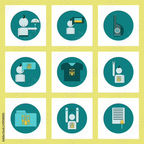 Collection of icons in flat style national Ukrainian items