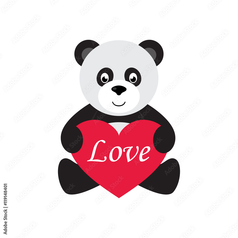 Obraz premium cartoon panda sitting with heart
