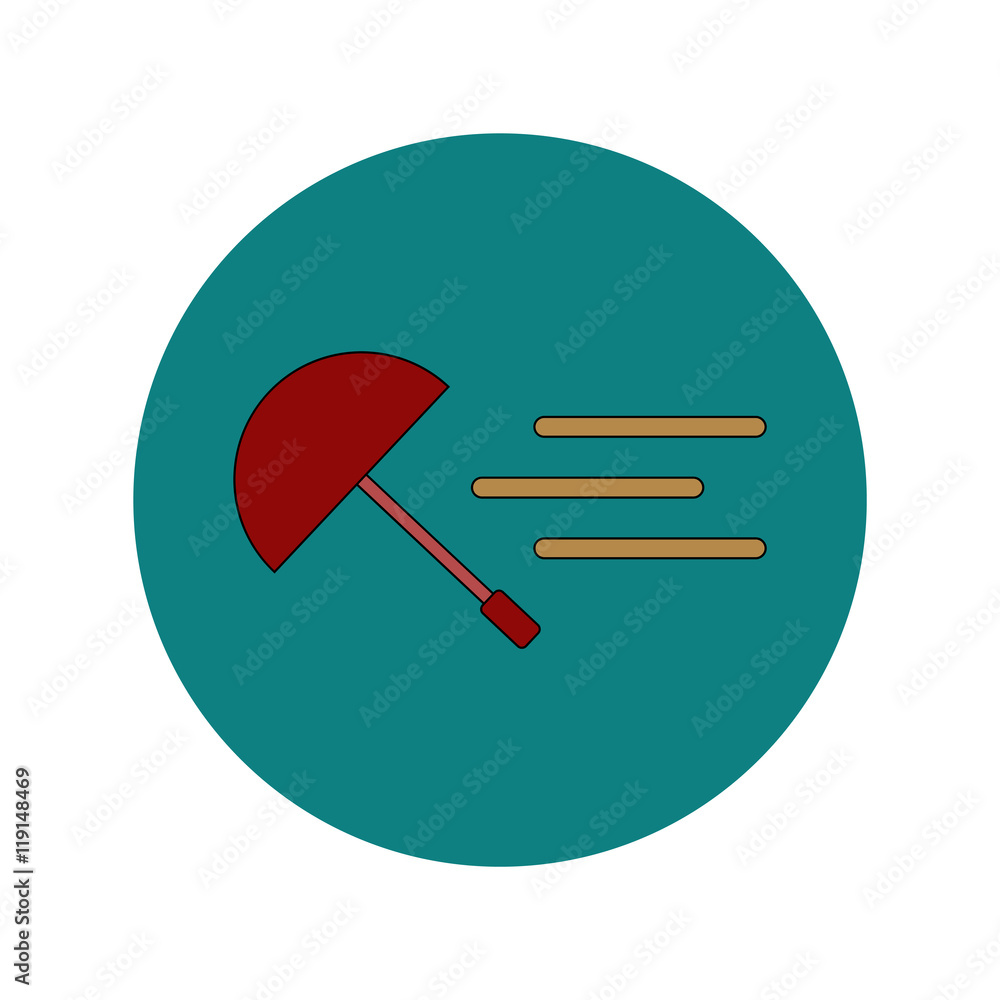 Vector illustration in flat design of flying umbrella in storm