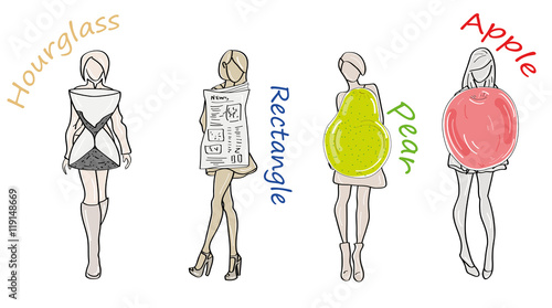 silhouettes of various types of female figures. vector illustration