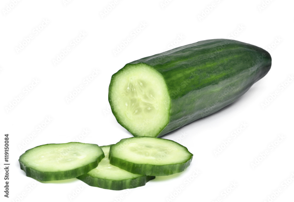 Fresh cucumber, isolated on white. Chopped cucumber. Fresh cucumber, isolated on white. Chopped cucumber.