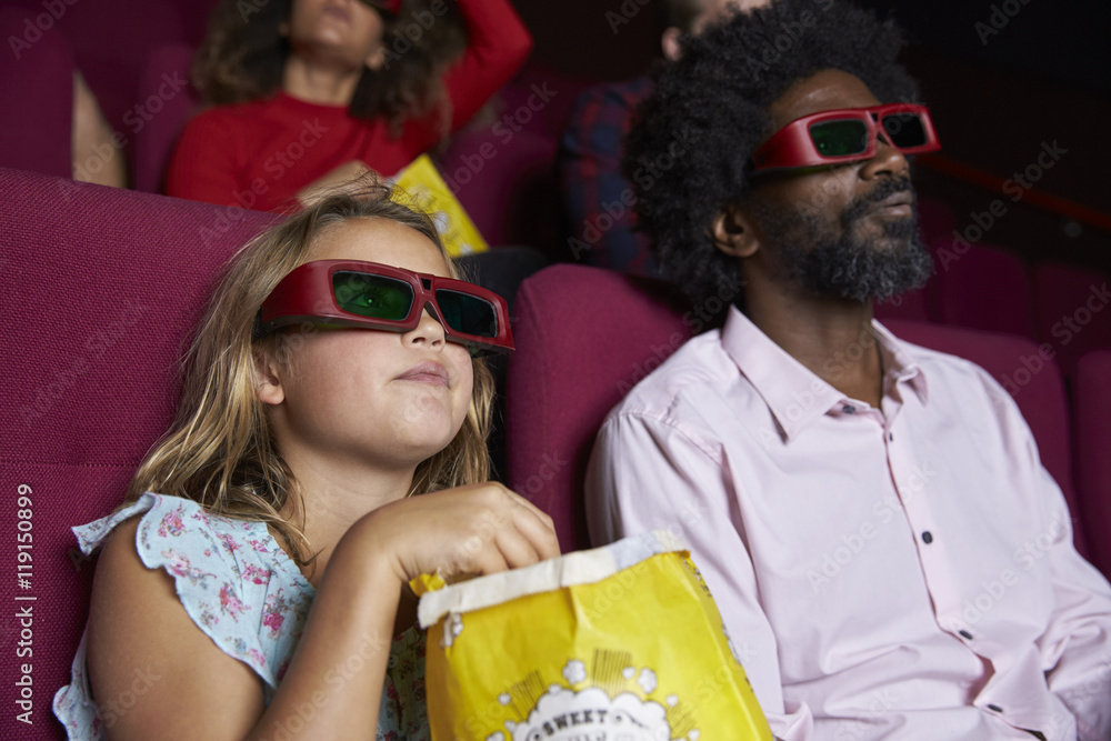 Naklejka premium Audience In Cinema Wearing 3D Glasses Watching Comedy Film