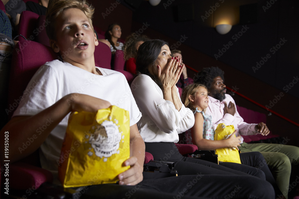 Fototapeta premium Audience In Cinema Watching Horror Film