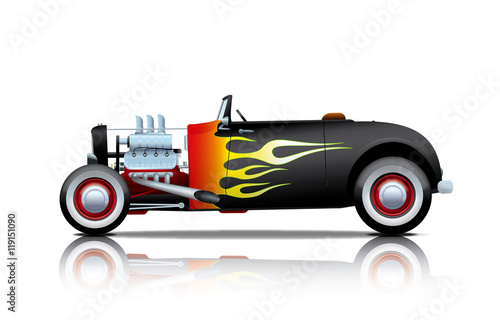 black vintage hot-rod with flames