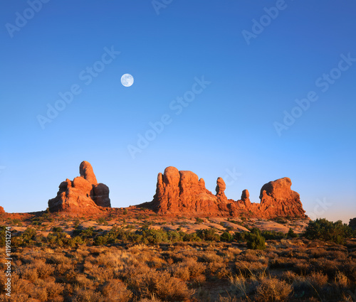Utah Rock Forms And Moon
