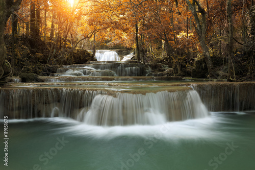 Fototapeta Naklejka Na Ścianę i Meble -  beauty huay mae khamin waterfall in thailand on autumn season