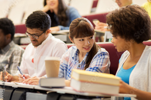 group of international students talking on lecture