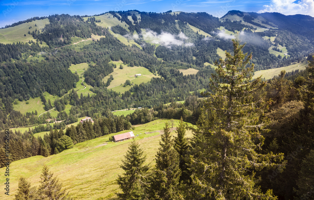 Panorama View from the Mountain Station Hochgratbahn, Nagelfluhkette Allgäu, Alpen, Germany