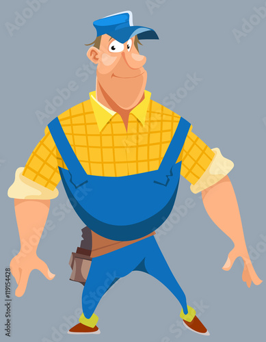 cartoon of a smiling husky male worker in uniform