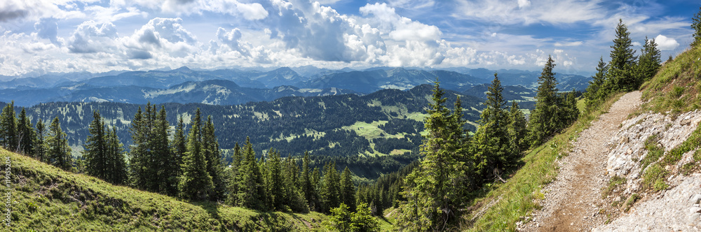 Panorama View from the Way to the Summit Nagelfluhkette, Oberstaufen, Allgäu, Alps, Germany
